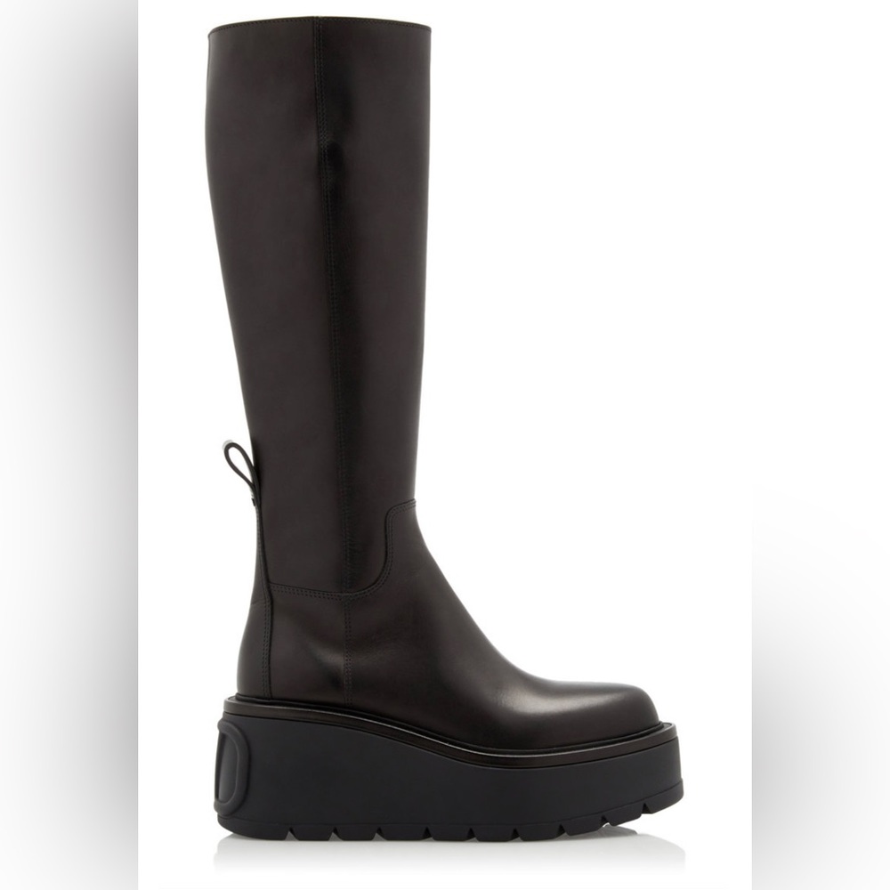 Valentino Garavani Black Leather Platform Knee-High Boots